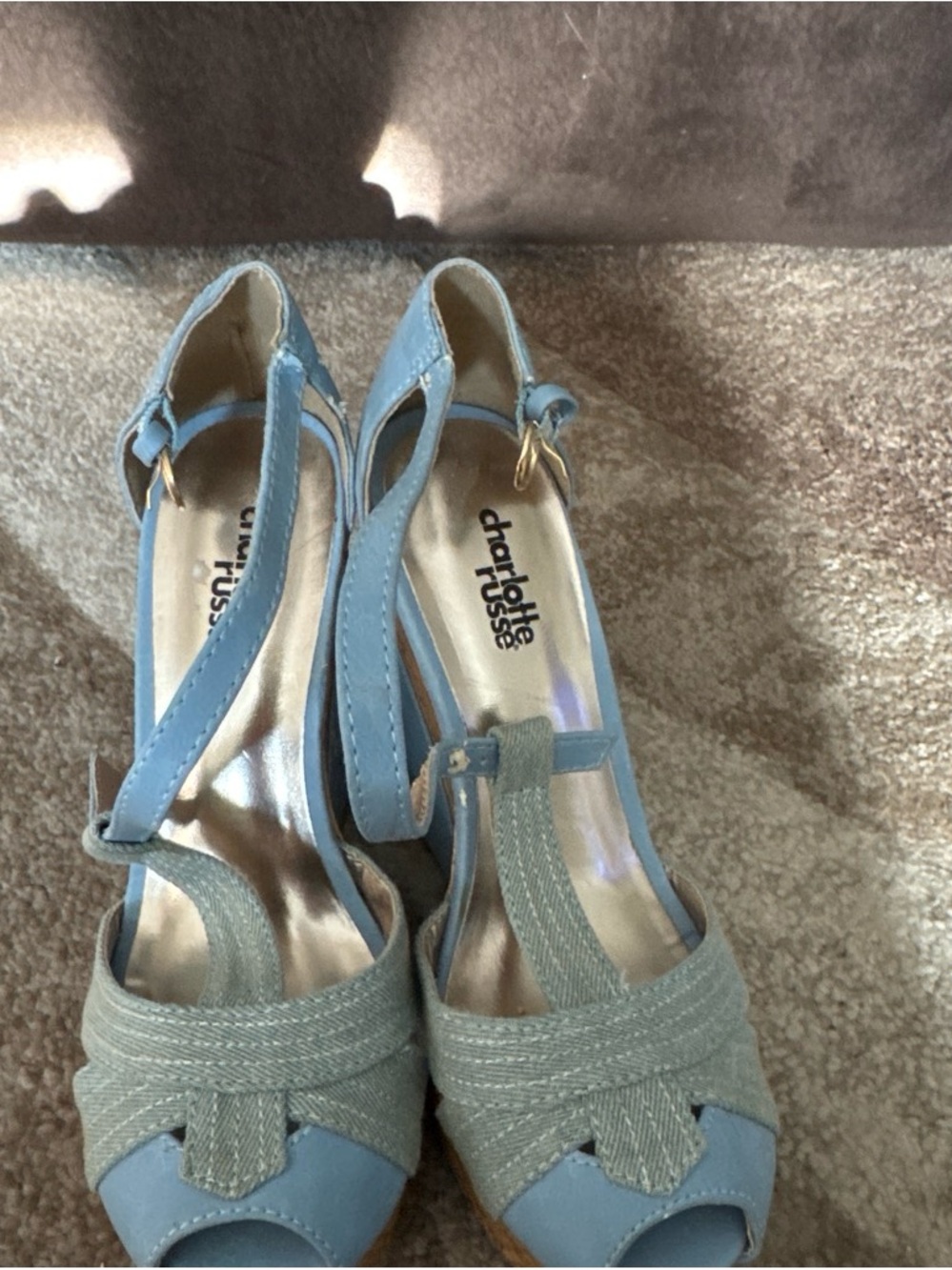 Charlotte Russe Light Blue T-Strap Peep Toe Heels